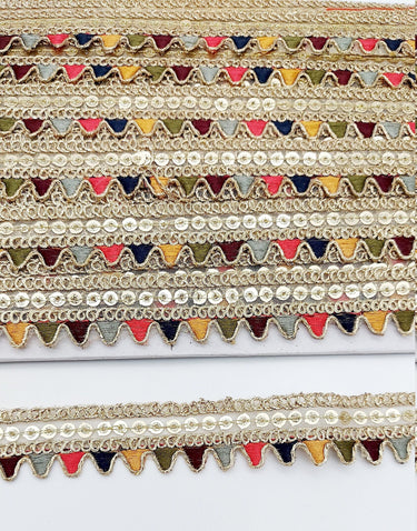 Sequin Fringe Trim, Multicoloured Tissue Fabric Sequin Border, Beige Shimmer Lace Trim